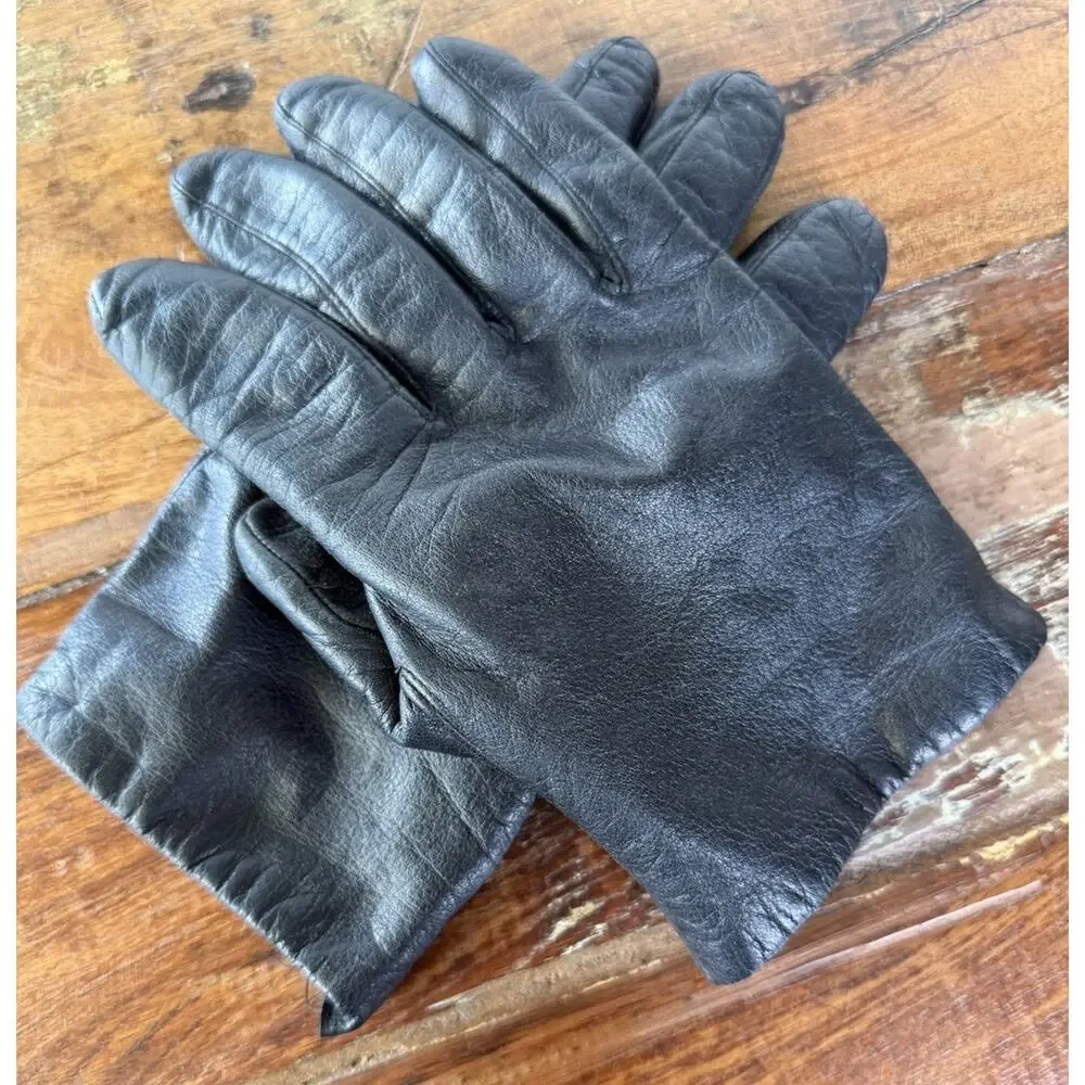 Vintage Black Genuine Leather Gloves Knit Lined Unisex Men’s Women’s 8 Inch